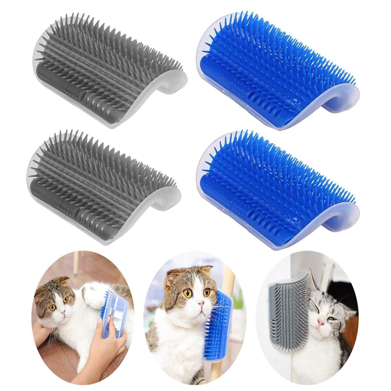 DOUBLE2C Cat Self Groomer, 4 Pack Cat Wall Corner Groomers with Catnip, Soft Face Scratchers Brush, Corner Massage Comb for Long & Short Fur Kitten/Puppy (Blue+Grey) - BeesActive Australia