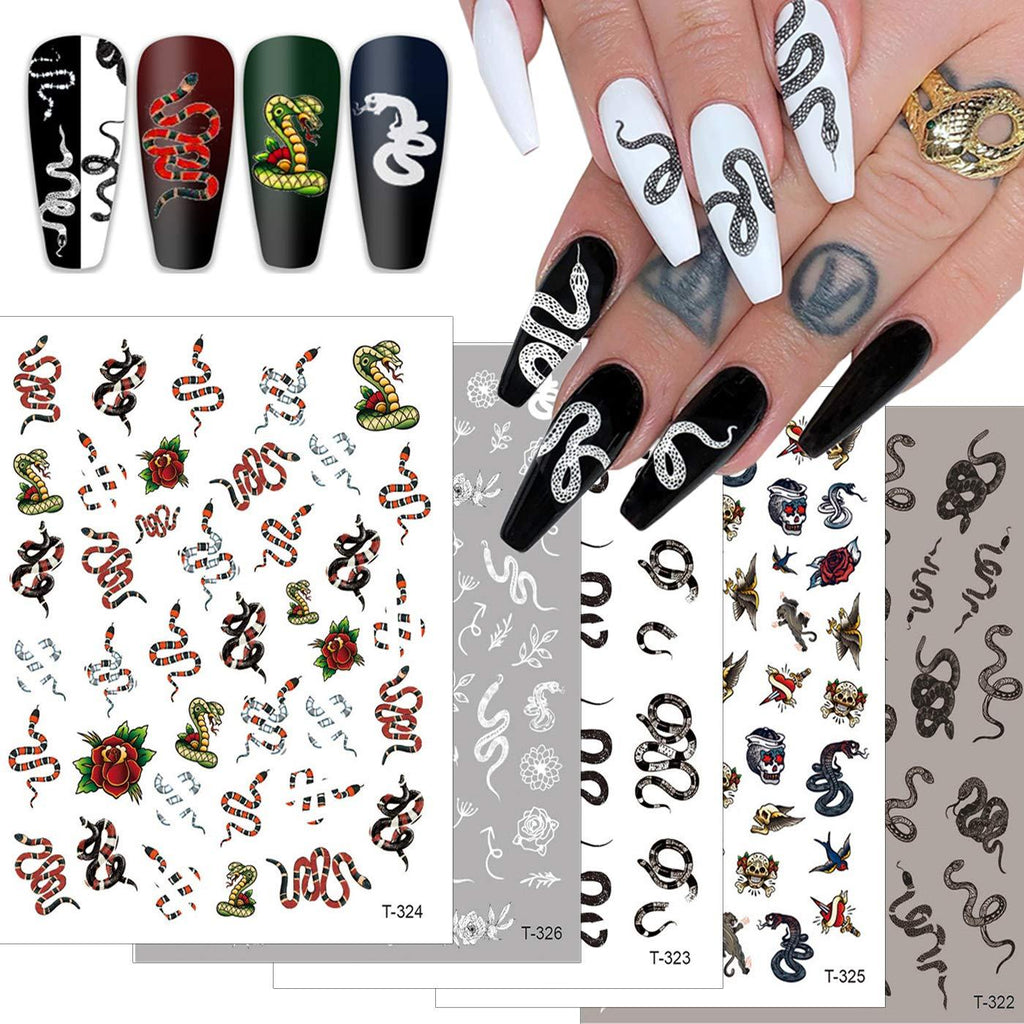 5 Sheets Snake Nail Art Stickers Decals Nail Foil Art Supplies Nail Accessories Luxury Street Fashion Python Cool 3Designs Adhesive Nail Stickers Cosplay Decoration Acrylic Nail Art - BeesActive Australia