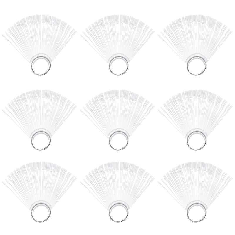 Hedume 9 Set Total 450 Tips Clear Nail Swatches Sticks with Metal Screw Split Ring Holder, Transparent Fan-shaped Nail Art Tips, Nail Art Supplies for Nail Art Polish Display and Home DIY - BeesActive Australia