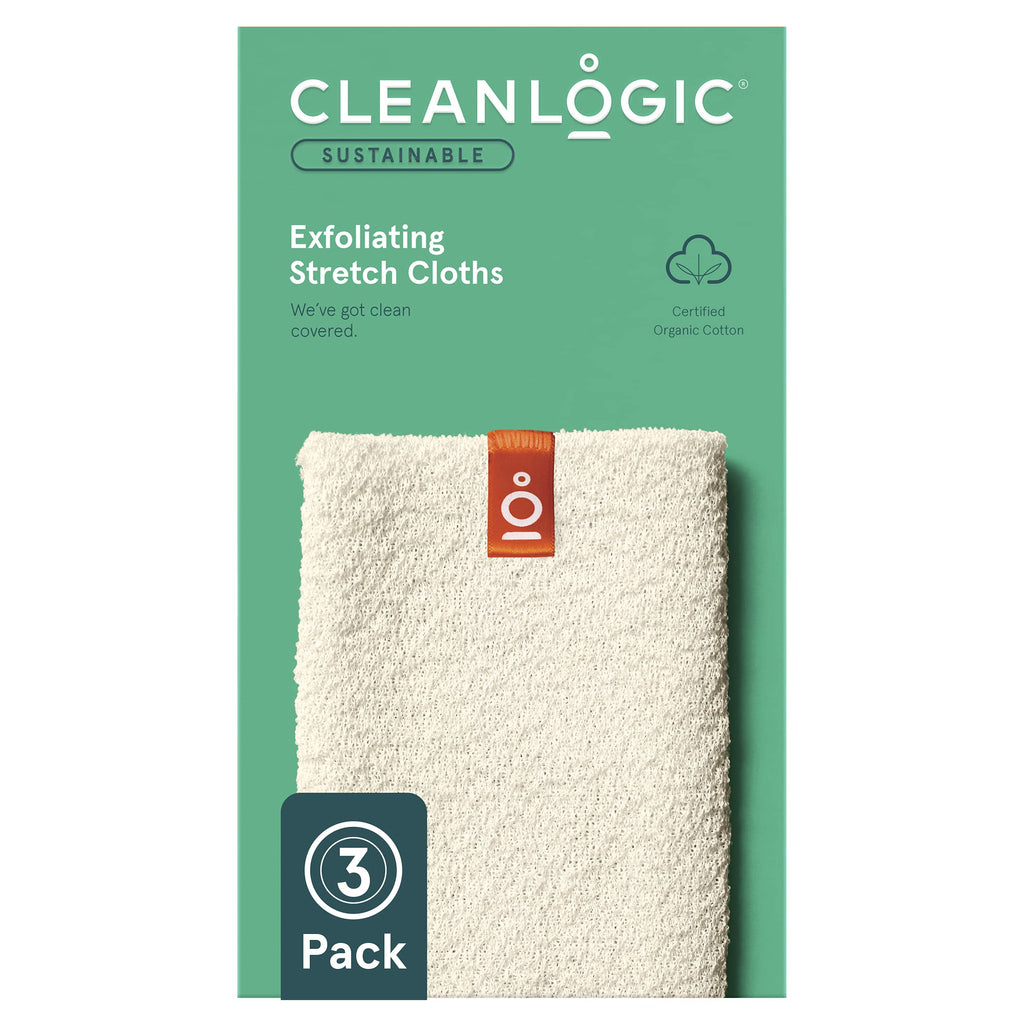 Cleanlogic Sustainable Organic Cotton Exfoliating Stretch Washcloth, Natural, 3 Count - BeesActive Australia