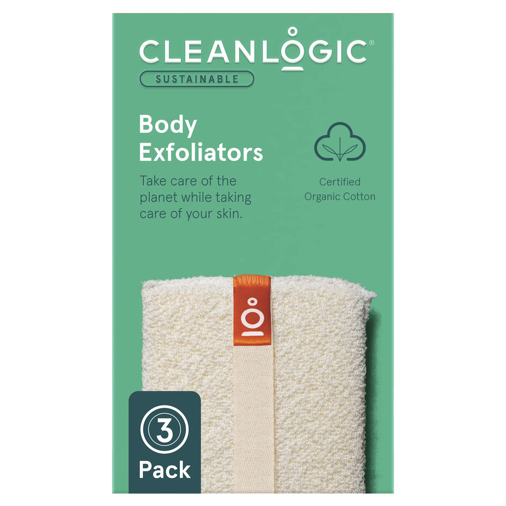 Cleanlogic Sustainable Organic Cotton Exfoliating Body Scrubber, Natural, 3 Count 3 Count (Pack of 1) Sustainable small - BeesActive Australia