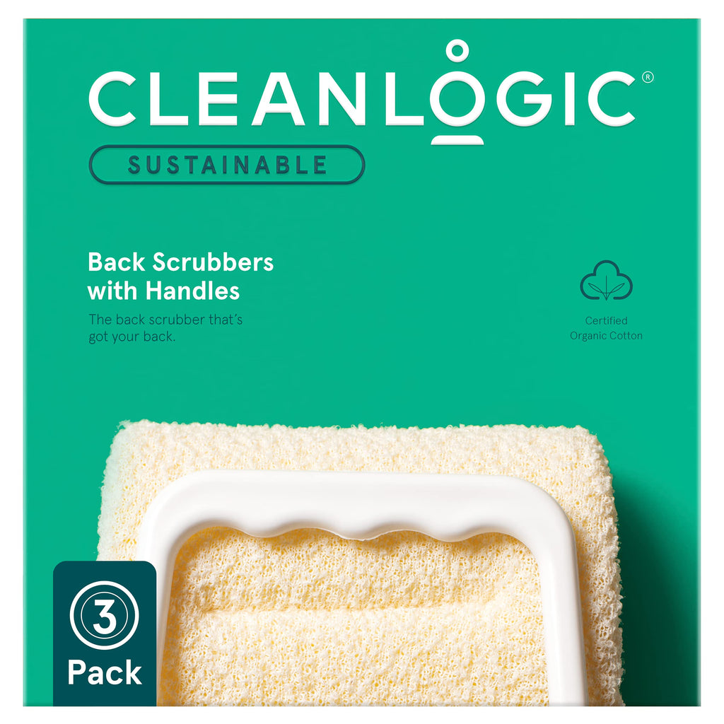 Cleanlogic Care Organic Cotton Exfoliating Back Scrubber With Handle Natural, 3 Count - BeesActive Australia