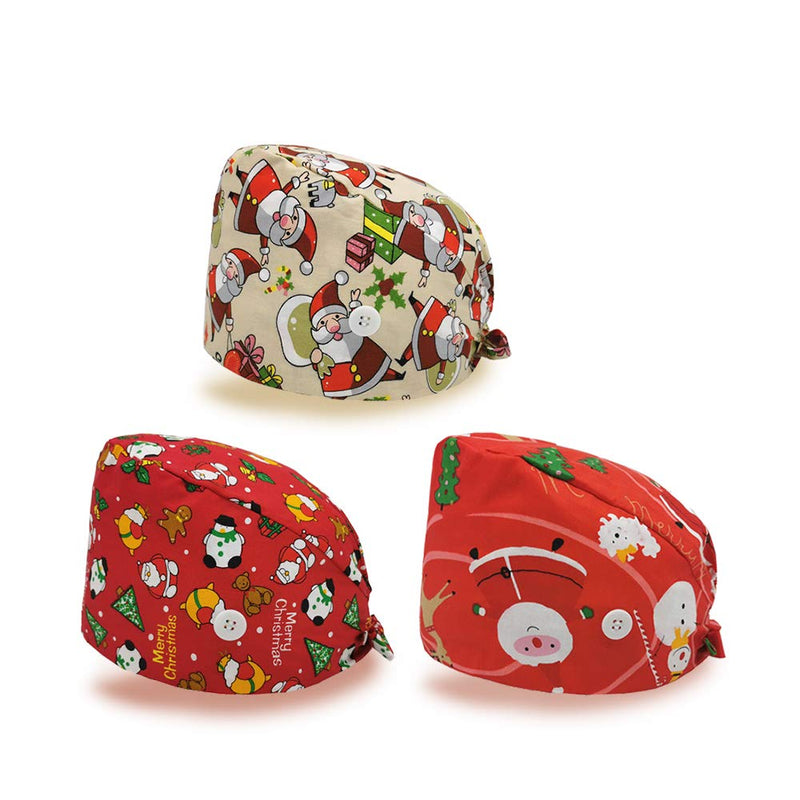 Cute Printed Working Cap with Button and Sweatband Adjustable Bouffant Hats for Women Men （3 Pcs Red - BeesActive Australia