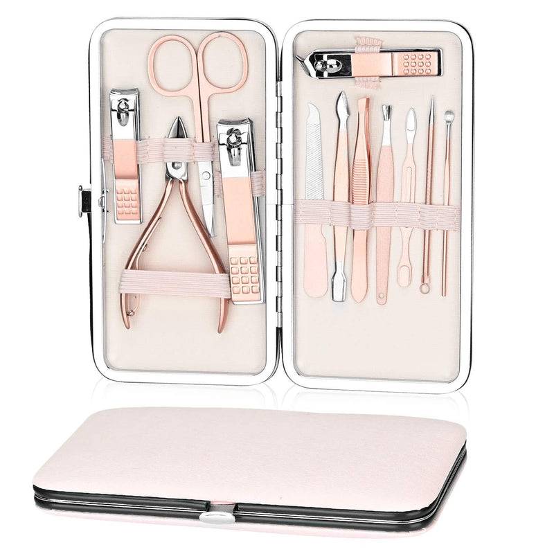 Podazz 12-Piece Manicure Set, Special Stainless Steel Nail Clippers for Women, Pedicure Tool, Suitable for Travel/Home and Household Portable-Rose Gold - BeesActive Australia