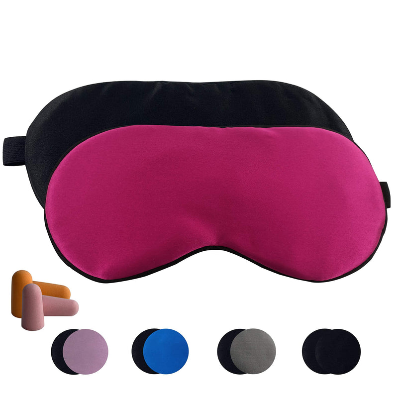 2 Pcs Natural Silk Sleep Mask, Blindfold, Super Smooth Man Women Eye Mask for Sleeping (Black+Rose red) Rose Red+black - BeesActive Australia