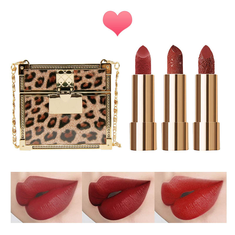 Erinde Leopard Matte Lipstick Makeup Set, Non-Stick Cup Red Lipstick, Long-Lasting Wear, Not Fade Waterproof, Moisturizing Makeup Lip Stain, Color Sensational Set A - BeesActive Australia