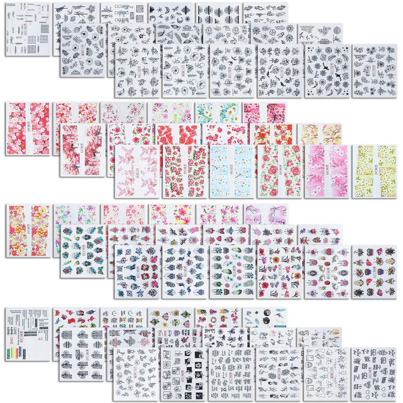 MWOOT Nail Art Stickers, 72 Sheets Nail Stickers Butterfly Floral Pattern, Water Transfer DIY Nail Decals Stickers for Women Nail Art Accessories Decals Manicure DIY or Nail Salon - BeesActive Australia
