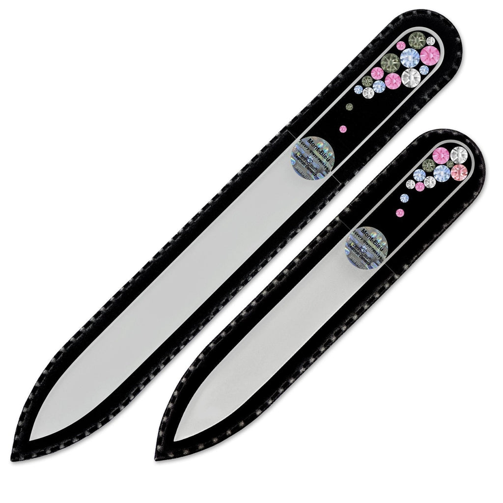 Mont Bleu Set of 2 Crystal Nail Files hand decorated with crystals from Swarovski | Handbag & Universal Sizes, Hand Made, Czech Tempered Glass, Lifetime Guaranty Light Sapphire - BeesActive Australia