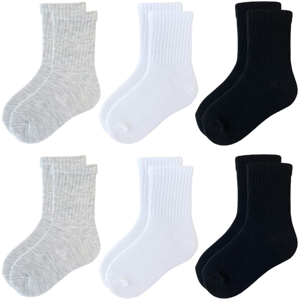 Jamegio Boys' Crew Socks 6/12 Pairs Cotton Athletic Socks for Toddlers Boys Girls 6 Pairs-black,white,gray 4-6 Years - BeesActive Australia