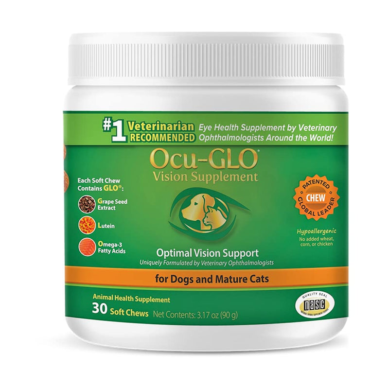 Ocu-GLO Cat & Dog Senior Supplement for Eye Support - Soft Chews Vision Vitamins Supplements for Large and Small Pets Care with Lutein, Omega-3 Fatty Acids, Grape Seed Extract & Antioxidants 30 Chews (Pack of 1) - BeesActive Australia