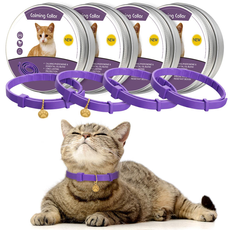 4 Pcs Calming Cats Collar Adjustable Cat Calm Collar Lavender Scent Relaxing Cat Collar with 2 Pendant for Puppies Cats Reduce Stress Aggression Anxious, up to 15 Inches Purple, Gold - BeesActive Australia
