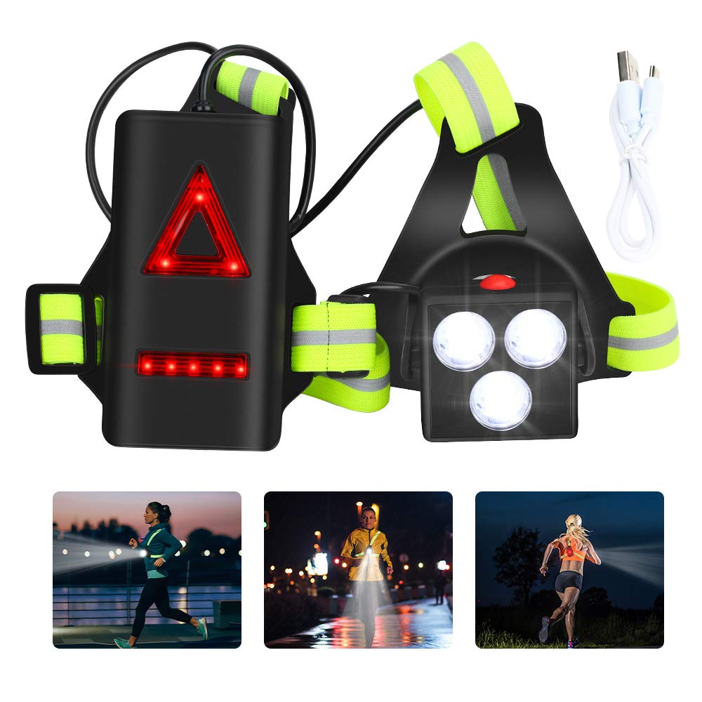 LINGSFIRE Running Lights for Runners, Outdoor Led Runners Lights for Night with Back Warning Light and USB Cable Adjustable Reflective Running Lights for Night Running, Walking, Jogging - BeesActive Australia