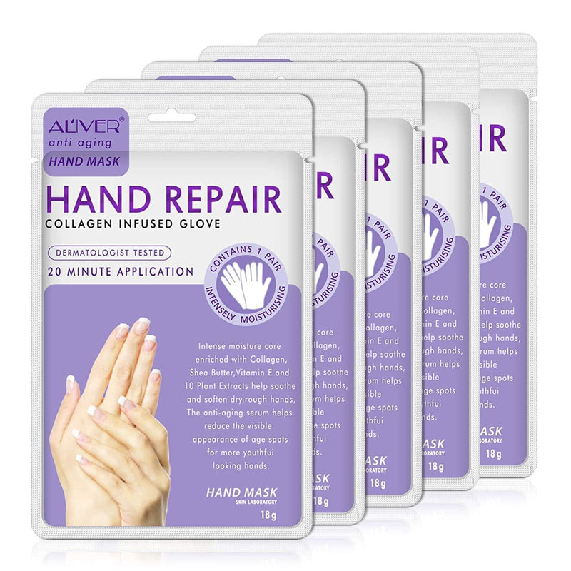 Hand Peel Mask 5 Pack, Hand Spa Mask Infused Collagen, Serum + Vitamins + Natural Plant Extracts For Dry,Cracked Hands, Moisturizer Hands Mask,Repair Rough Skin For Women&Men - BeesActive Australia