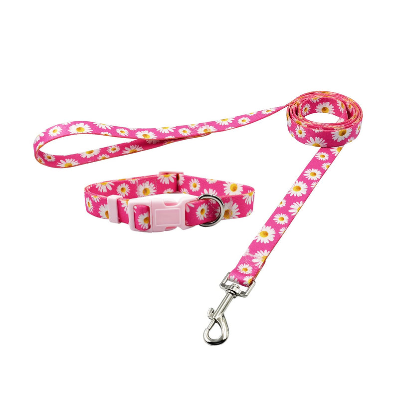 Olahibi Basic Dog Collar Leash Set 2 in 1, Durable Collar and 5ft Matching Lead. S Daisy Set - BeesActive Australia