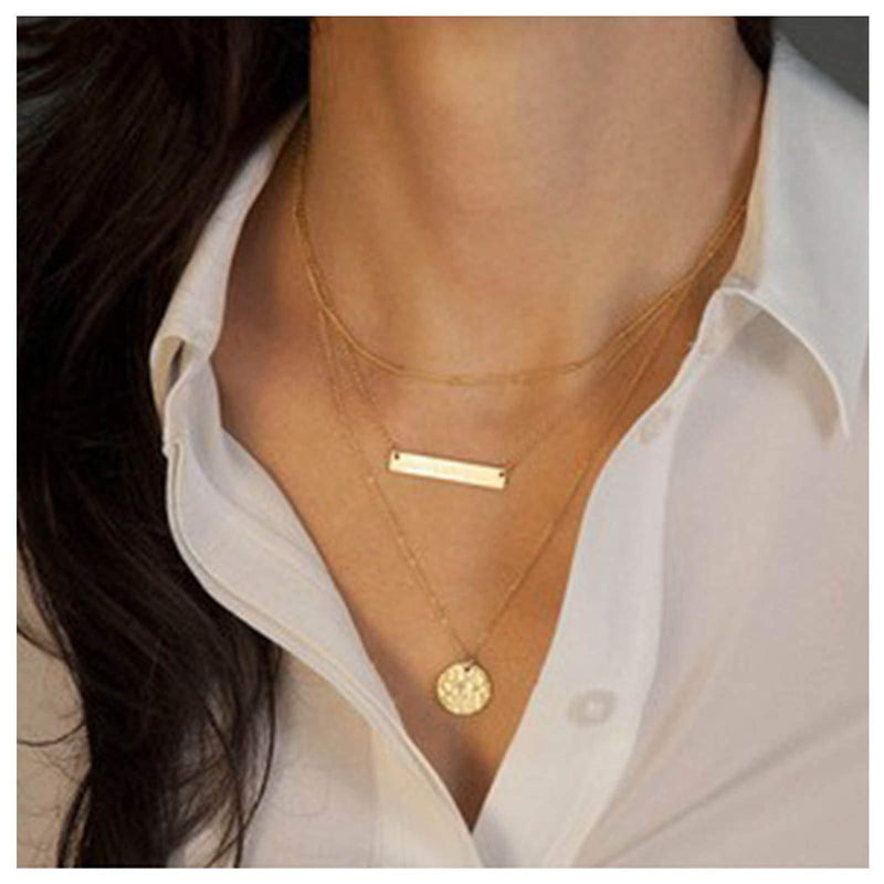 TseanYi Boho Layered Bar Necklace Choker Gold Disc Coin Pendant Necklace Chain Disk Charm Satellite Necklaces Jewelry for Women and Girls (Gold) - BeesActive Australia