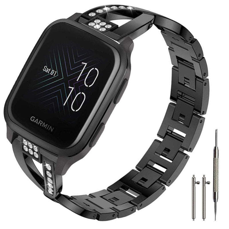 Sankel Compatible for Garmin Venu Sq Bands,Women Metal Replacement Chain Bangle Bracelet Strap Wristband for Garmin Venu/Venu Sq/Venu Sq Music,Vivoactive 3,Vivomove HR,Garmin Move Luxe/Style (Black) Black - BeesActive Australia