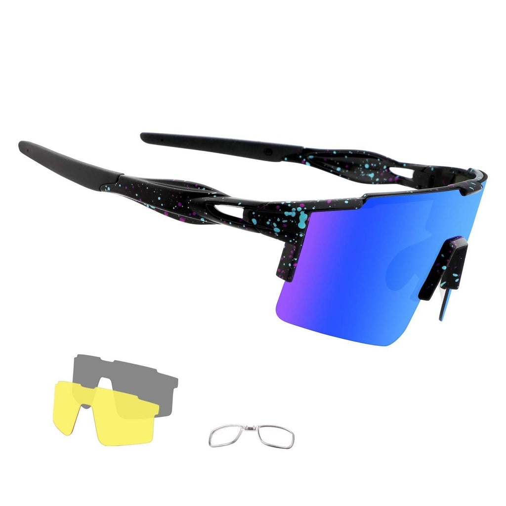 OULAIQI Cycling Sunglasses Polarized Bike Sports Sunglasses for Cycling Men Women with 3 Interchangeable Lens Sports Fishing Golf Baseball Running Glasses Black&Blue - BeesActive Australia