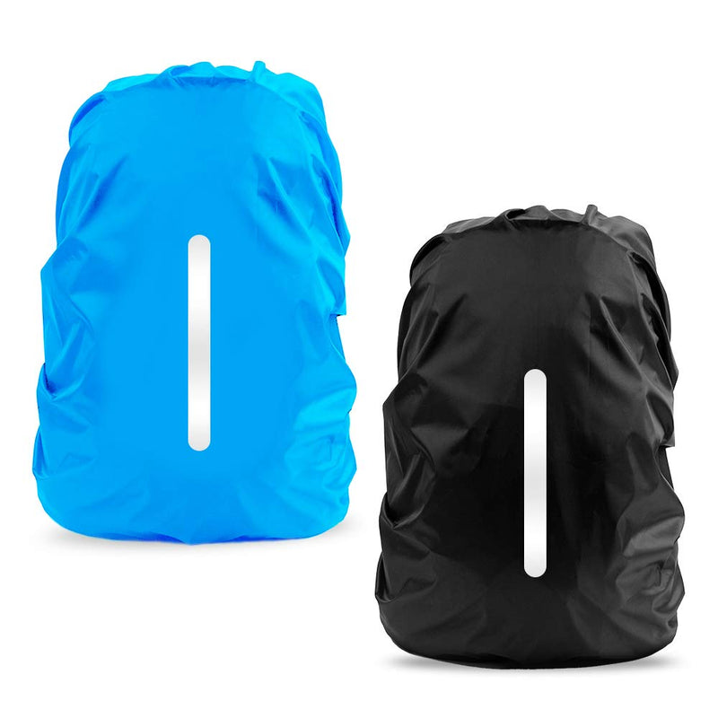 LAMA 2 Pack Waterproof Rain Cover for Backpack, Reflective Rucksack Rain Cover for Anti-dust/Anti-Theft/Bicycling/Hiking/Camping/Traveling/Outdoor Activities 1 Pcs Black + 1 Pcs Blue X-Small - BeesActive Australia