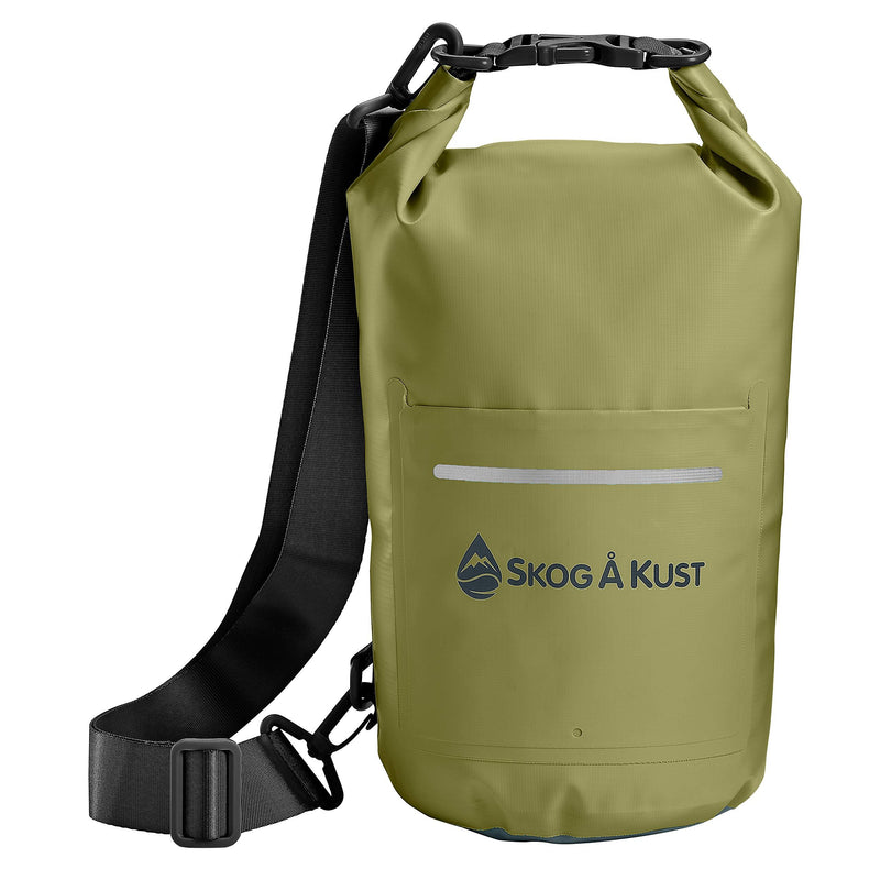 Skog Å Kust DrySåk Waterproof Floating Dry Bag with Exterior Zippered Pocket | for Kayaking, Rafting, Boating, Swimming, Camping, Hiking, Beach, Fishing | 10L & 20L Sizes 5 Liter Army Green 5L - BeesActive Australia