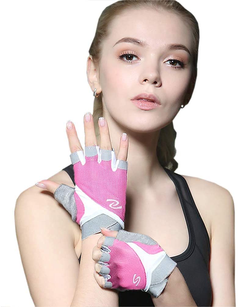 Luwint Women Fingerless Yoga Gloves Non Slip Padded - Barre Pilates Fitness Workout Training Wrist Exercise Accessories Pink Medium - BeesActive Australia