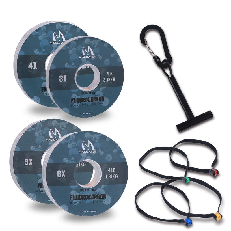 M MAXIMUMCATCH Maxcatch Fluorocarbon Leader Tippet Line for Fly Fishing with Tippet Line Holder & Tender, Clear, 50m/55Yds, 4PCS Fluorocarbon-4 Pieces with Holder/50M 3X+4X+5X+6X-50M-55Yds - BeesActive Australia