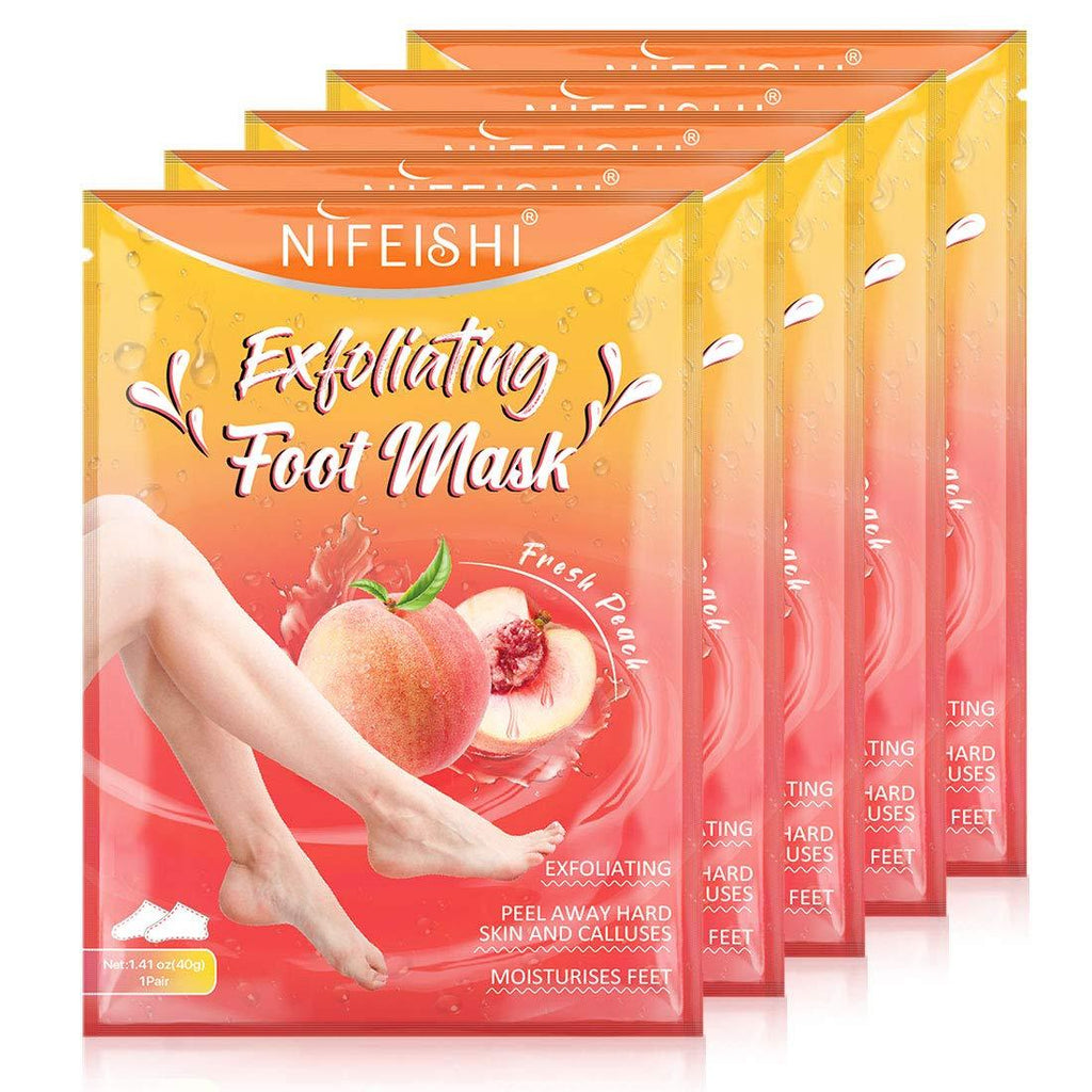 Foot Peel Mask 5 Pack, Peach Soft Callus Peeling Dead Skin Remover Exfoliating Socks Dry Rough Heels Treatment Beauty Feet Mask Natural for Men and Women Pink - BeesActive Australia