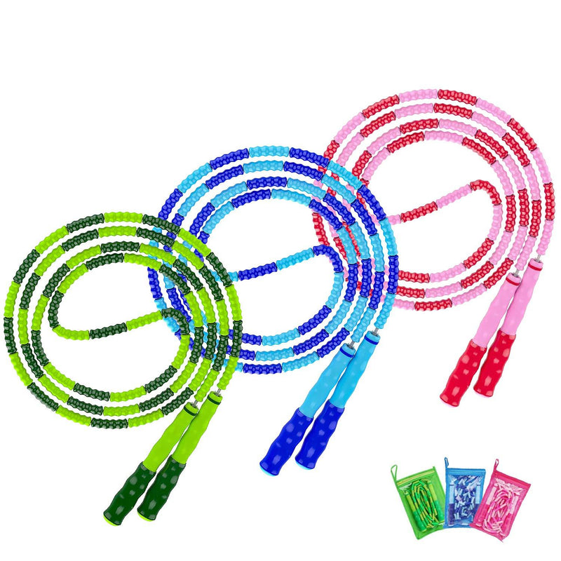 Jump Rope, Adjustable Length Tangle-Free Segmented Soft Beaded Skipping Rope, Fitness Jump Rope for Kids, Man, and Women Weight Loss 9.2 Feet(3-Pack) Blue - BeesActive Australia