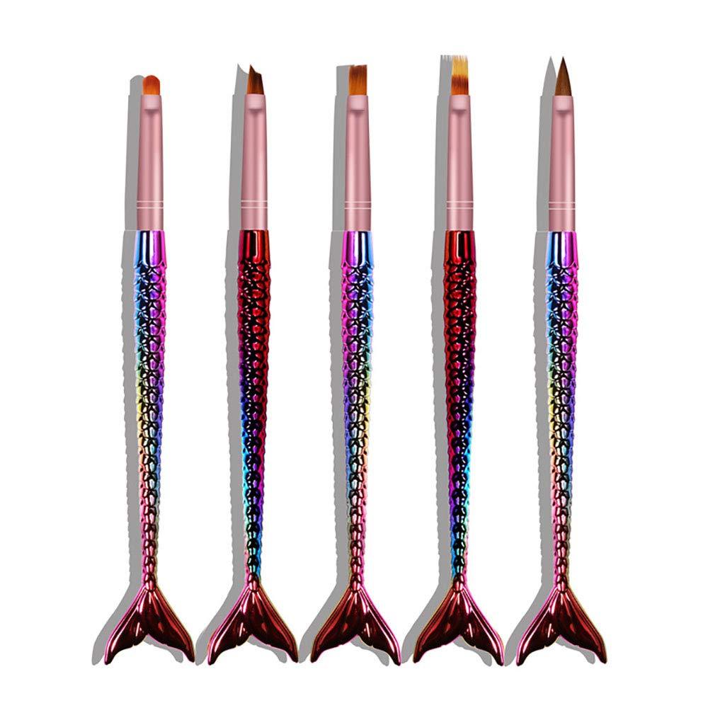 SILPECWEE 5Pcs Acrylic Nail Art Brush Set Mermaid Handle Nail Flower Painting Pen Nail Gradient Brushes UV Gel Builder Manicure DIY Tools NO1 - BeesActive Australia