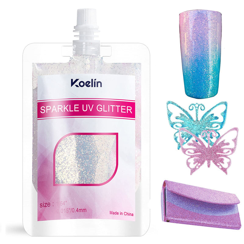 Koelin Glitter Powder for Cup Tumbler UV Art Glitter Sequins Resin Projects Epoxy Coating Kit 50g / 1.76 oz for use with Craft Cup DIY Nail Face Hair Fine White Holographic Glitter 1/64” White to orange - BeesActive Australia