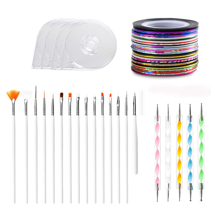Huilong Nail Art Tool Set, Contains 15 Nail Brushes, 5 Nail Dotting Tools, 30 Color Rolls of Striped Tape and 4 Boxes with Striped Tape - BeesActive Australia