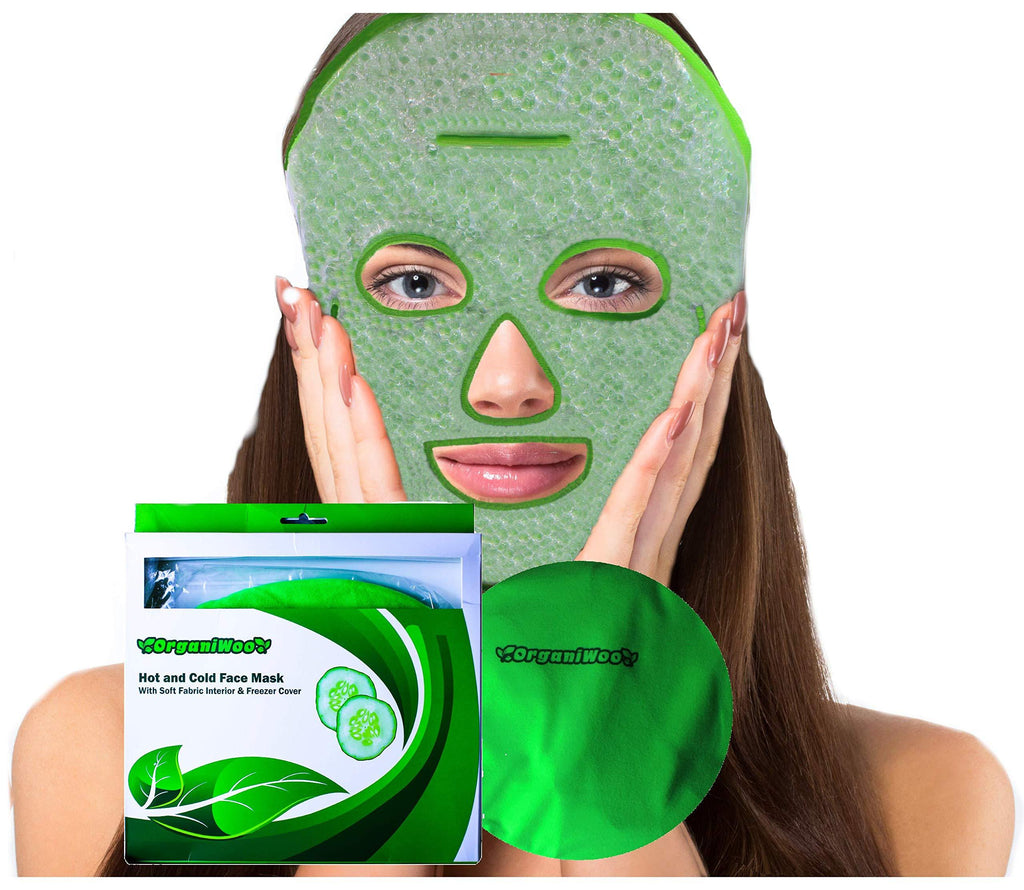 Hot & Cold Therapy Face Ice Mask from OrganiWoo with Freezer Bag, Therapeutic Heat or Cooling Compress, Flexible Beads, Full Face Cover for Migraines, Puffy Eyes, Bruising, Hangover - BeesActive Australia