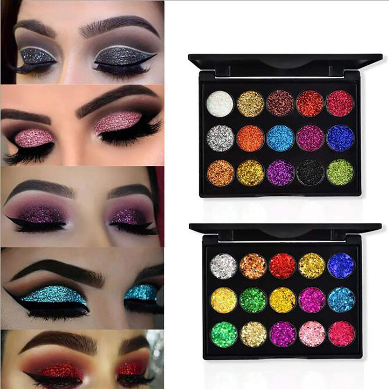 Eyret Glitter Eyeshadow Palette 15 Colors Shimmer Long Lasting Eyeshadow Palltes Diamond Shiny Colorful Eye Shadow Beauty Makeup Pallet for Women and Girls(Multi color 1#) Multi color 1# - BeesActive Australia