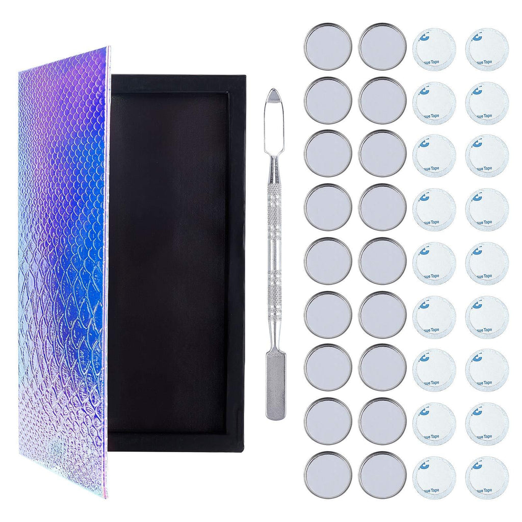 OLYCRAFT Empty Makeup Eyeshadow Palette Set Magnetic Palette with 1 Depotting Spatula 18 Adhesive Metal Stickers & 18 Empty Round Cabochon Settings for Eyeshadow Lipstick Mermaid Purple - BeesActive Australia