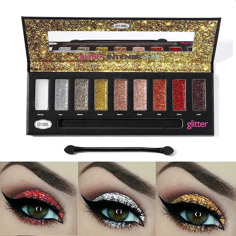 Eyret Glitter Eyeshadow Palette 9 Colors Metallic Shiny Party Eyeshadows Diamond Highly Pigments Eyeshadow Cosmetics for Women and Girls - BeesActive Australia