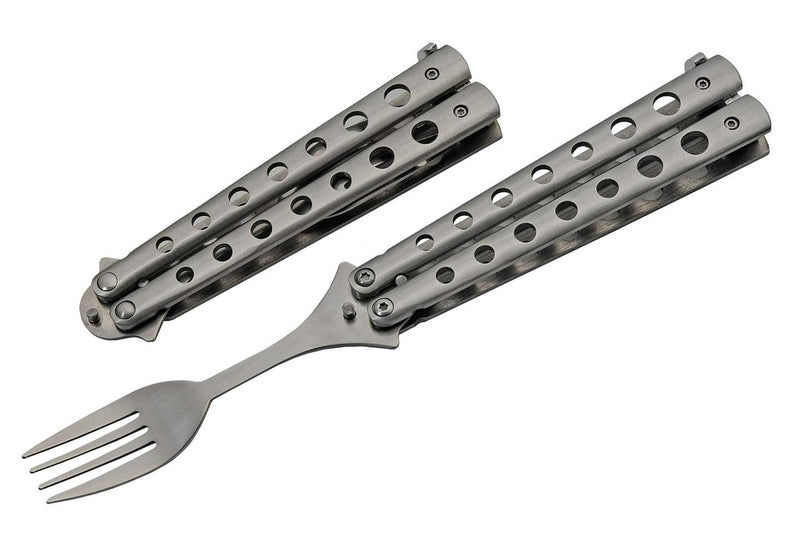 SZCO Supplies 9” Silver Finished Butterfly-Open Style Travel/Camping Fork (211520-SL) - BeesActive Australia