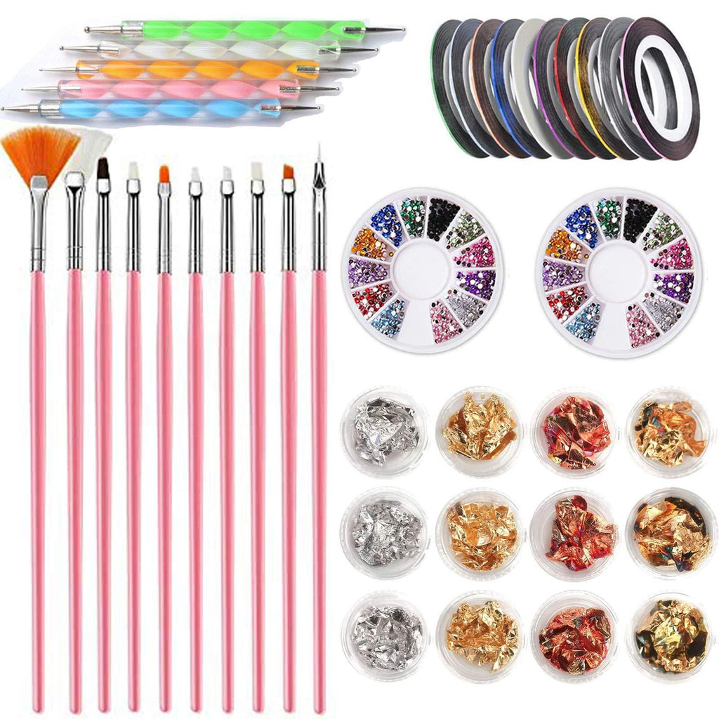 Apstour 5in1 Acrylic Nail Art Kits Nail Pen Designer, Stamp Nail Art Tool with 15pcs Nail Painting Brushes, Nail Dotting Tool, Nail Foil, Manicure Tape, Color Rhinestones for Nails - BeesActive Australia