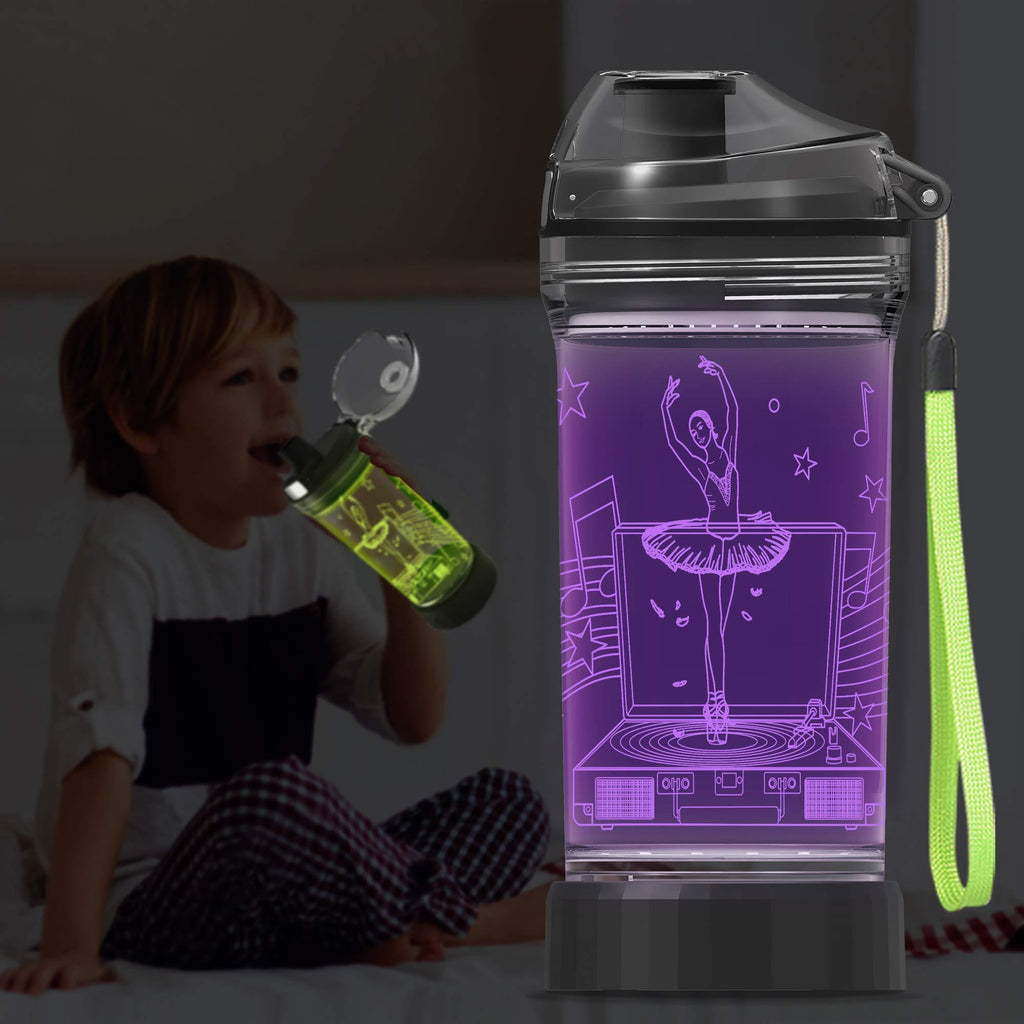 YuanDian Light Up Kids Water Bottle with 3D LED Light- 14 OZ Tritan BPA Free Eco-Friendly - 7 Color Light Cool Drinking Cups Gift for School Kids Girl Child Ballet - BeesActive Australia