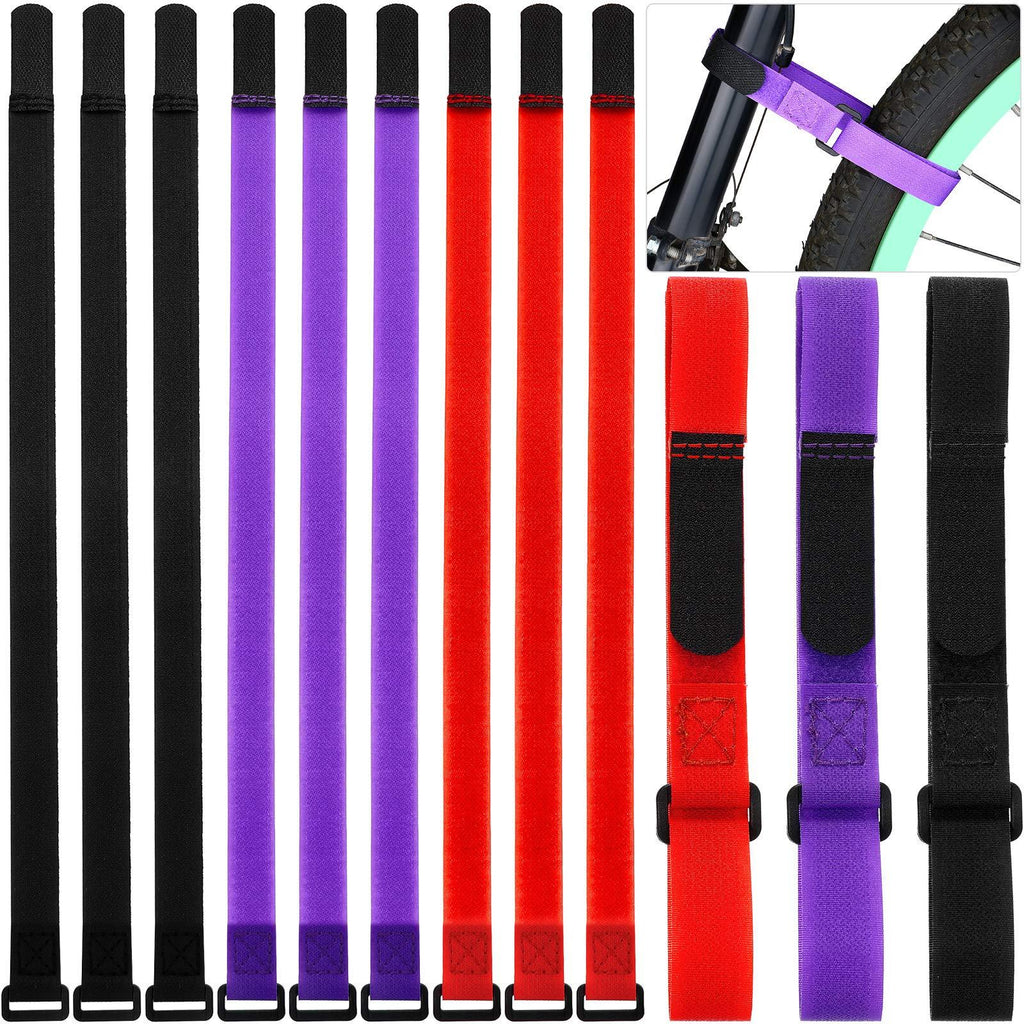 Hestya 12 Pieces Bike Rack Straps 26 Inches Adjustable Bike Cinch Straps Bike Wheel Stabilizer Straps Bicycle Accessories for Transporting Bicycles Black, Purple, Red - BeesActive Australia