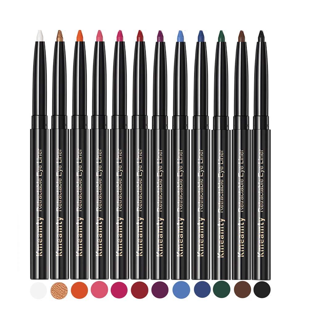 Gel Eye Liner Pencil Set, Kmeamty 12 Colors Retractable Long-Lasting Smooth Waterline Eye Liner Lip Liner Eyeshadow - Vegan, Cruelty Free - BeesActive Australia