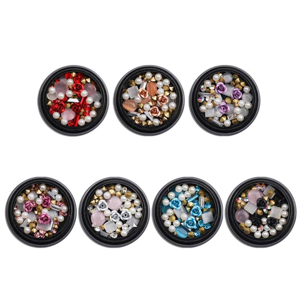 ONNPNN 7 Boxes Flower Nail Rhinestones, 3D Mixed Metal Rose Charms Nail Art Rhinestone, Laser Gold Nail Studs Shell Cat Eye Gem, Crystals Manicure Jewelry for Nail Beauty Design Decoration Craft DIY - BeesActive Australia