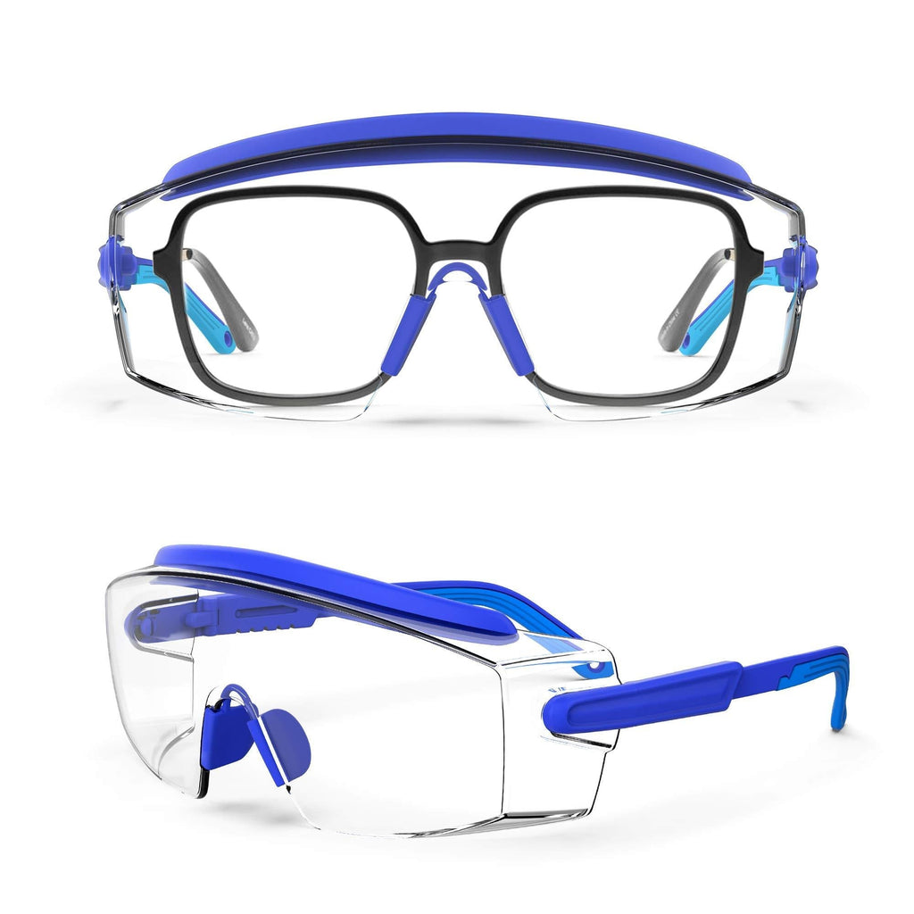 Anti Fog Safety Glasses Safety Goggles Over Glasses Protective Glasses with Anti Scratch Lenses Adjustable Frame And Temples Blue - BeesActive Australia