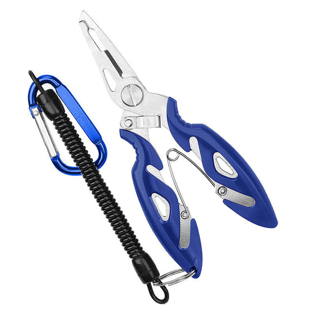 VOVCIG Fishing Pliers Multifunctional Lure Pliers Stainless Steel Hook Removers Pliers with Coiled Lanyard Fishing Gifts for Men （Blue） - BeesActive Australia