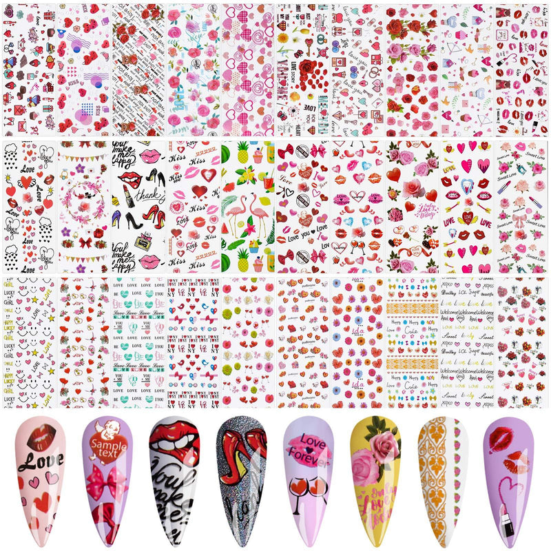 50PCS Valentine's Day Nail Foil Transfer Stickers, EBANKU Multiple Style Nail Foil Lips Heart Flower Nail Art Transfer Stickers Decals, for Valentine's Day Nail Art DIY Decoration 50pieces - BeesActive Australia