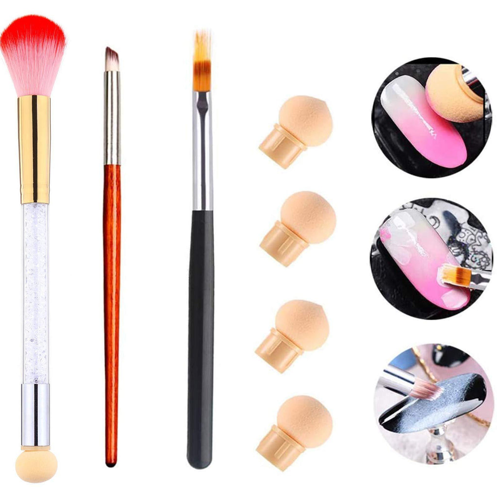 MWOOT 3Pcs Nail Art Brushes, Nail Gradient Sponge Brushes, with Nail Art Dust Brush, Gel Nail Ombre Brush for Nail-decor Painting, Set with 4pcs Sponge Replacement, Double-ended Nail Drawing Pen - BeesActive Australia