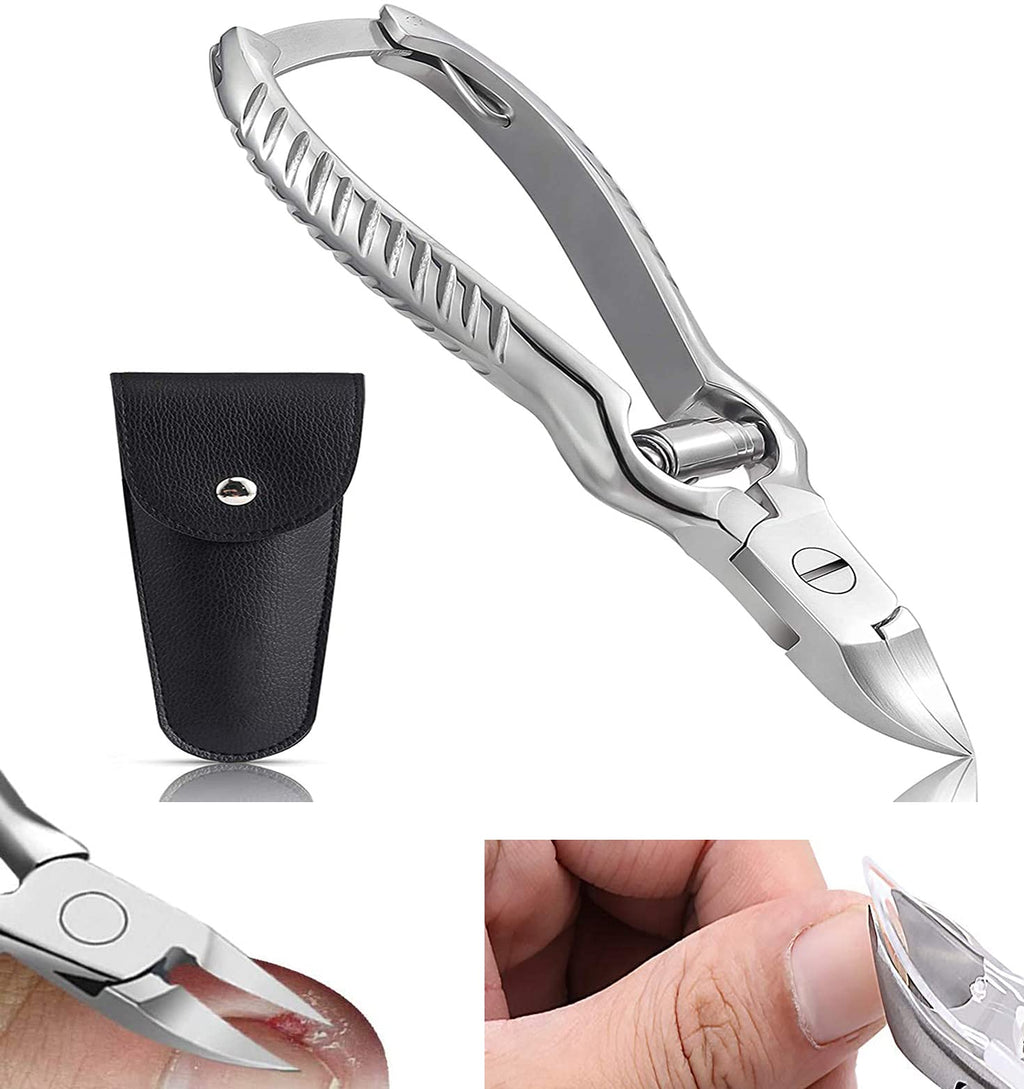 Toenail Clippers for Thick or Ingrown Toenails, Stainless Steel Long Handle Toenail Cutters Medical Surgical Grade Secure and Stylish Design - W/Leather Case Heavy Duty Podiatrist's Clippers (Sliver) - BeesActive Australia