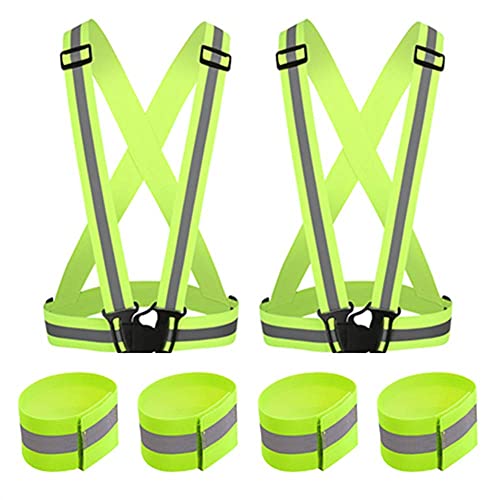 SGHVLU Running Reflective Vest 2 Pieces ElasticAdjustable ReflectiveVest with4 High-Visibility ReflectiveBelts Fluorescent Green - BeesActive Australia