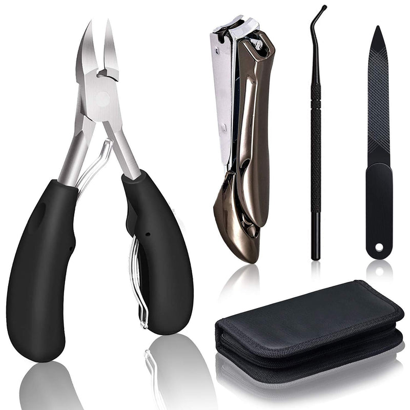 Toenail Clippers For Thick Nails For Seniors, Manicure Kit with Nail Clippers Toe Nail Clipper Nail File Cleaner Cuticle Remover, Nail Clippers Set for Men Women Black(4 in 1) - BeesActive Australia
