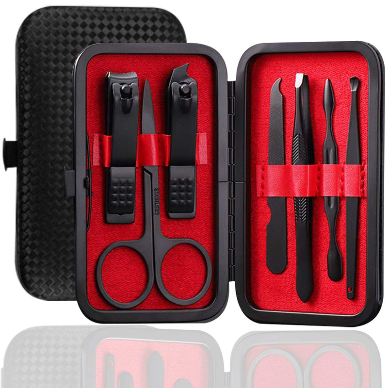 Manicure Set Pedicure Kit Professional 19 Pcs Nail Clipper for Men & Women Stainless Steel Sharp Cutter Grooming Nose Hair Scissors…Black Fingernails & Toenails with Portable Case (Red_7 pieces) Red_7 pieces - BeesActive Australia