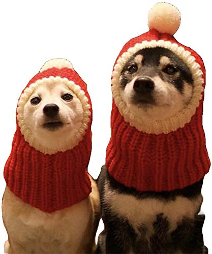DELIFUR Dog Christmas Cap with Pompon Crocheted Snood Adorable Cat Hat Red Warm Winter Dog Hat Knit Snood Headband for Pets & Women & Man X-Small - BeesActive Australia