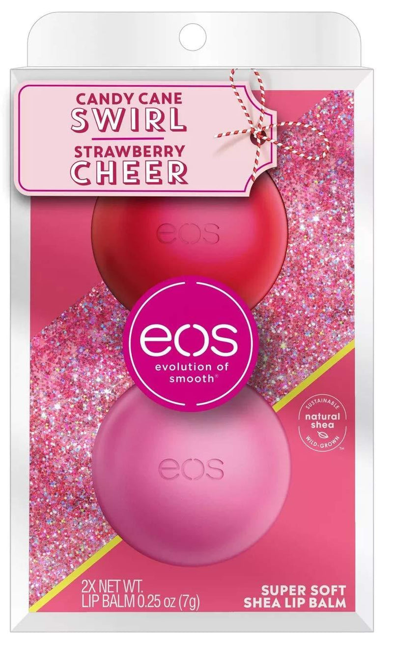 EOS Holiday Sphere Lip Balm 2 Pack Strawberry Cheer & Candy Cane Swirl - BeesActive Australia